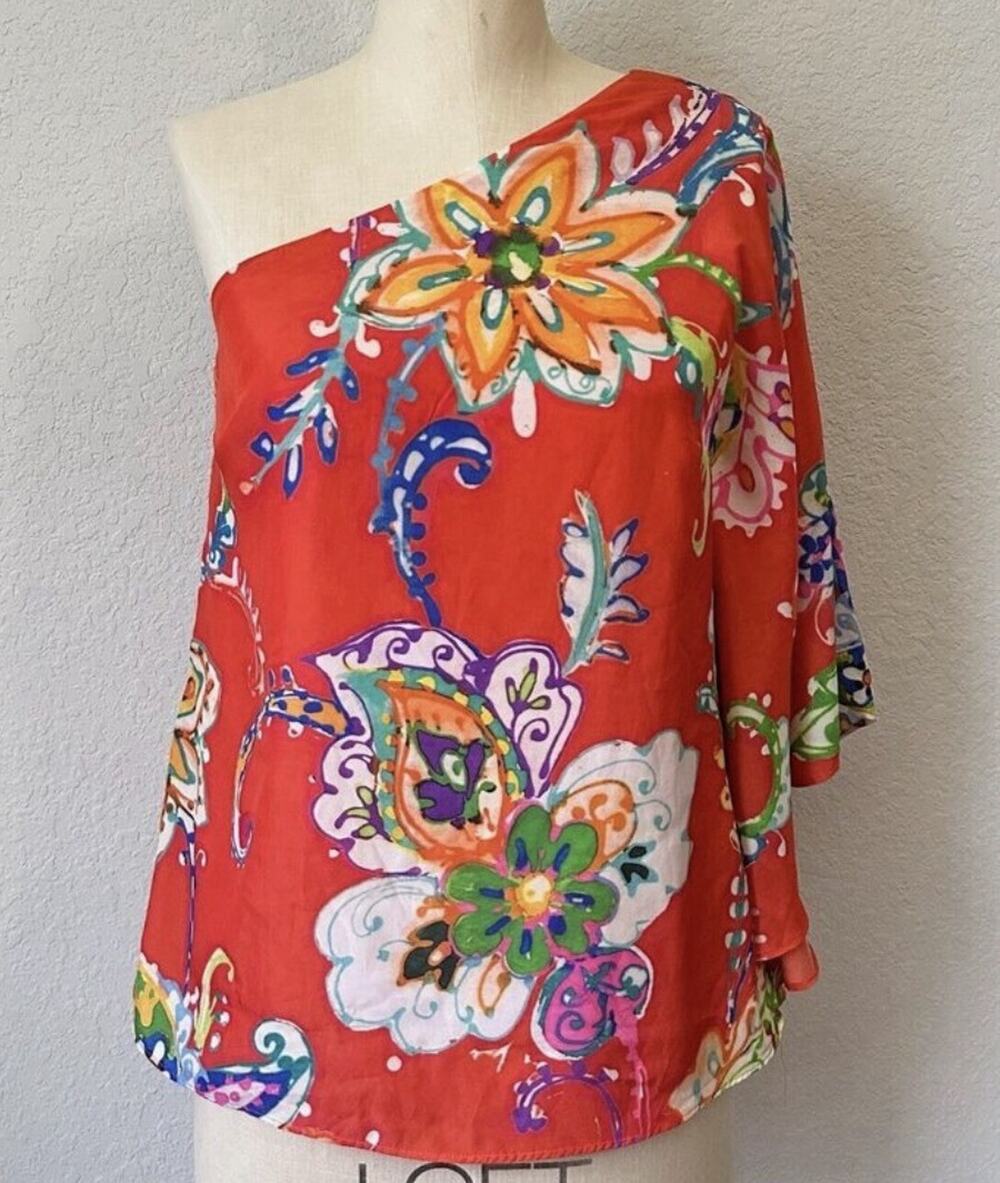 Ralph Lauren women's 2x Modern One Shoulder orange Blouse cottagecore designer